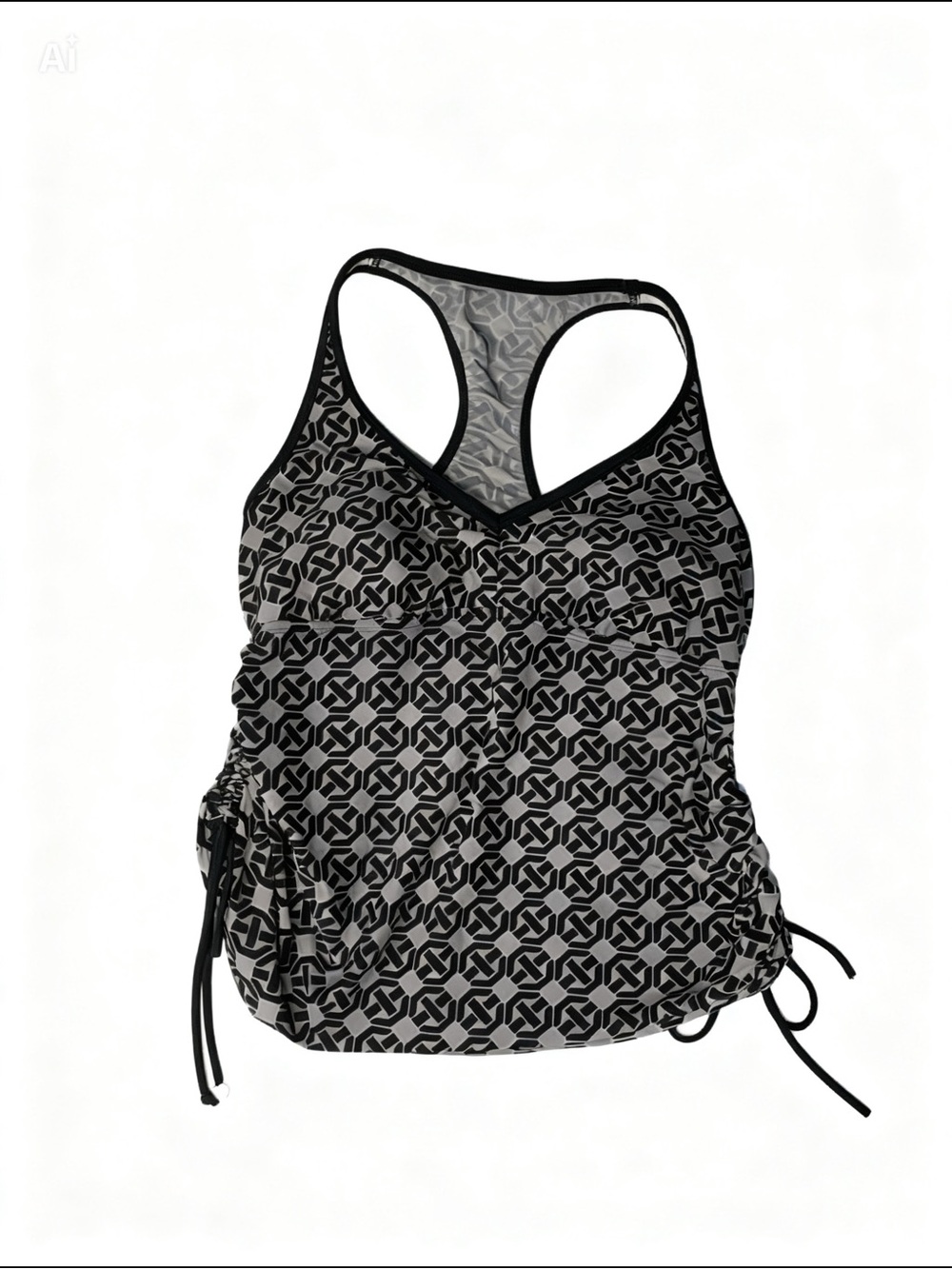 Liz Lange Black and Grey Geometric Maternity Swim Tank